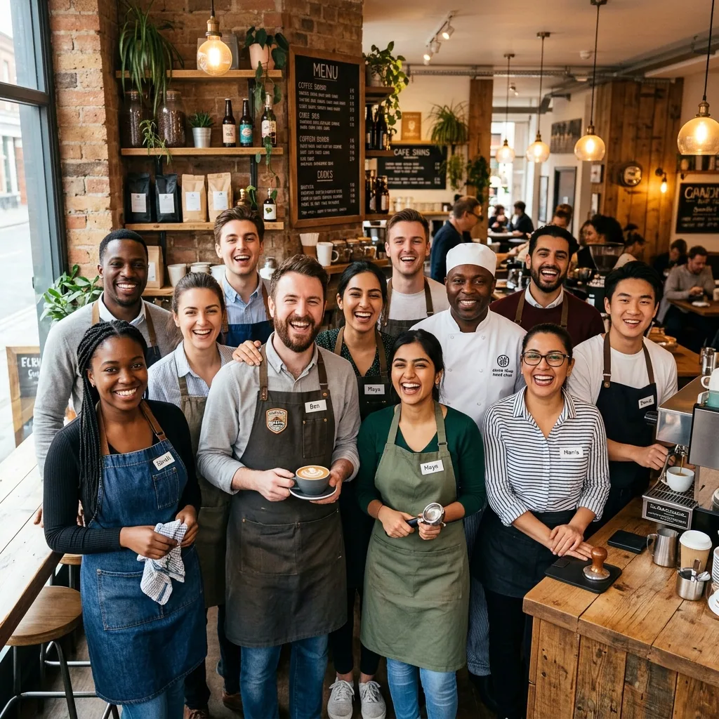 Cafe team members standing together