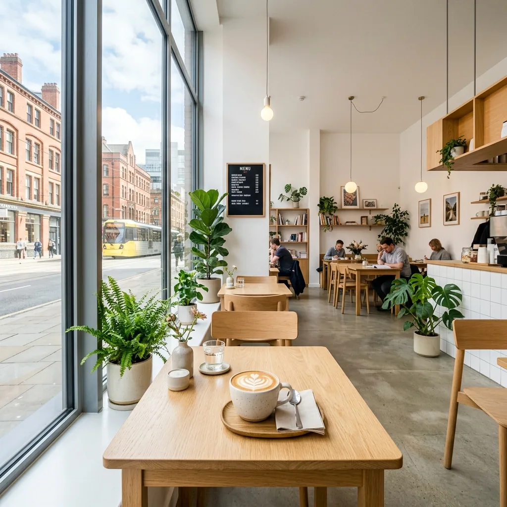 Guests enjoying coffee and brunch in a modern cafe